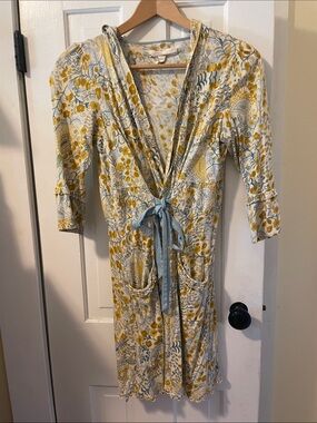 Anthropologie Floral Robe with Blue Tie